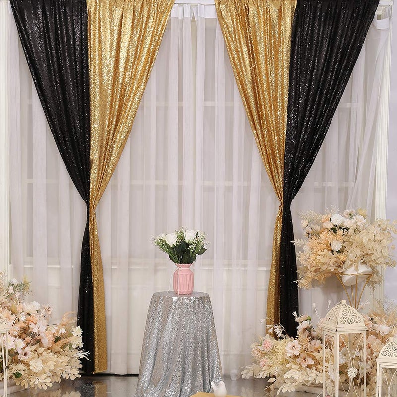 SquarePie Sequin Backdrop 2FT x 8FT 2pcs Black Background Sparkly Curtain for Halloween Party - Image 5